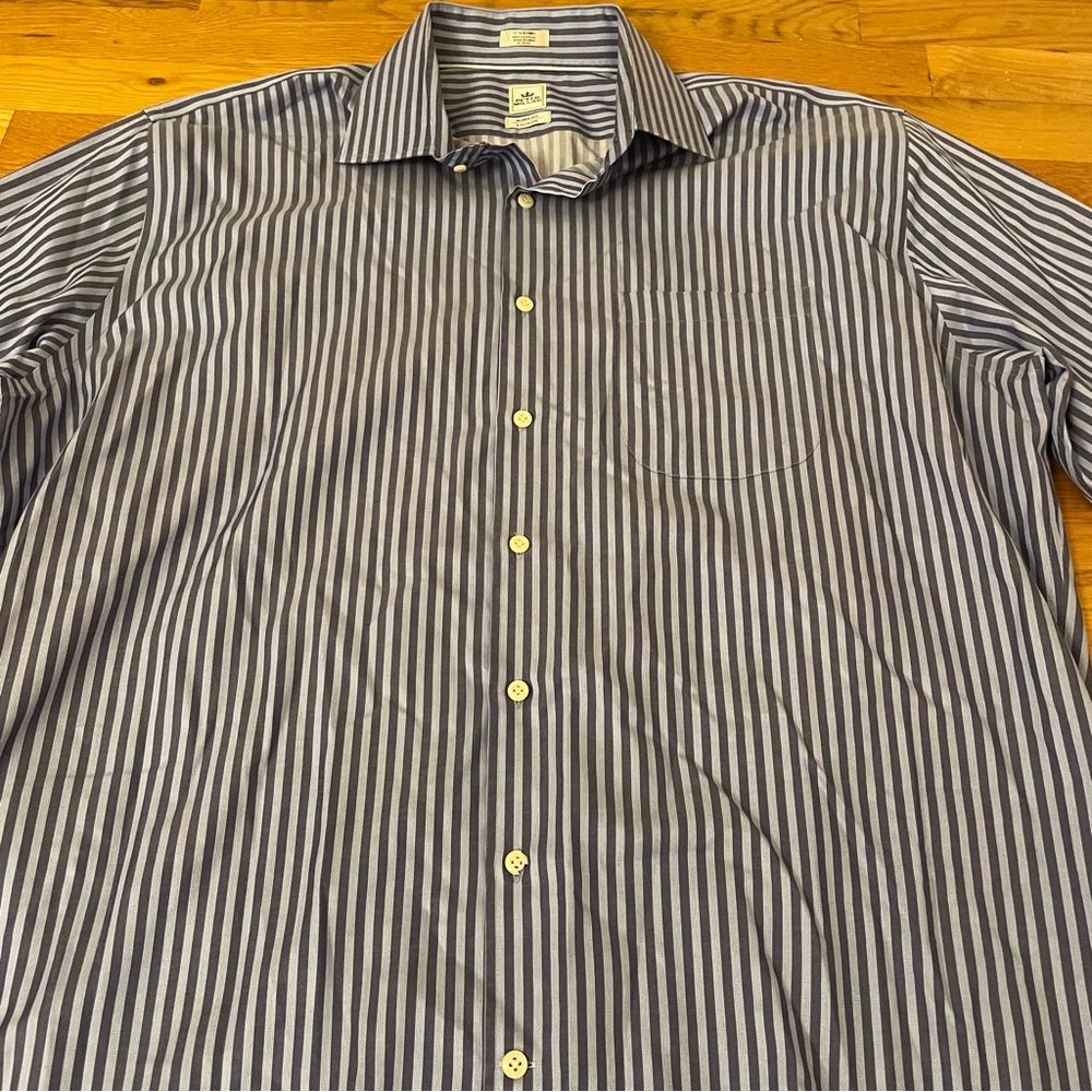 Peter Millar Blue and White Striped Button Down Shirt